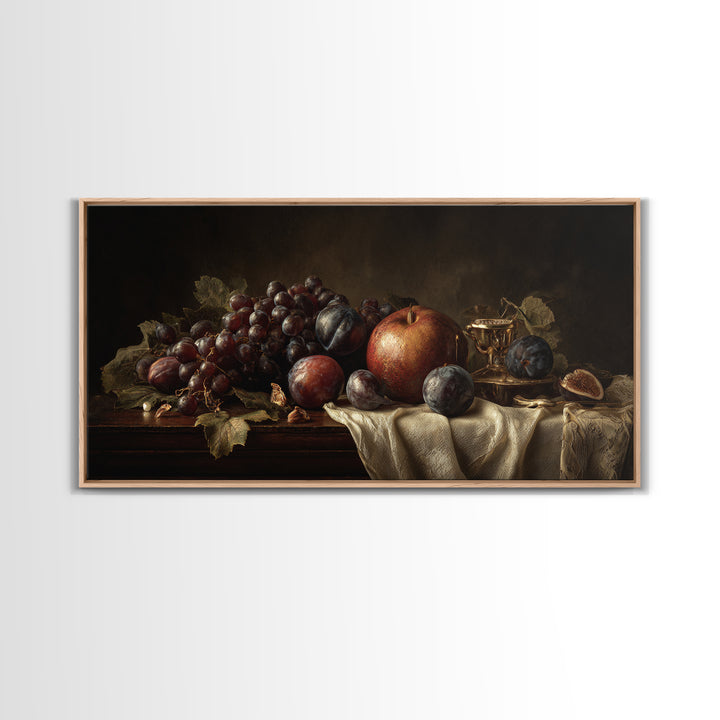 Dramatic Fruit Still Life Canvas Print, Baroque Art, Minimalist Decor, Living Room Decor, Fine Art, Ornate, Whimsical Decor, BAO-2x1-93