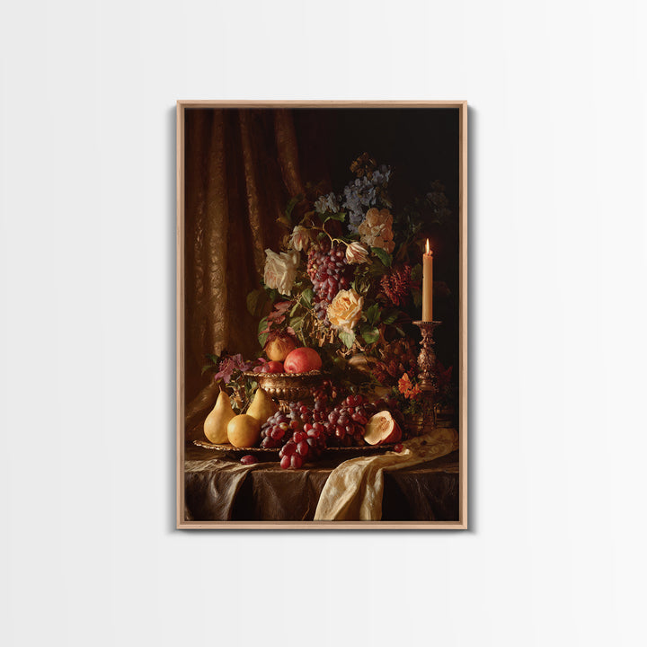 Lavish Banquet Fruit Composition Framed Canvas Print, Baroque Art, Eclectic Wall Art, Living Room Decor, Fine Art, Ornate, BAO-2x3-100