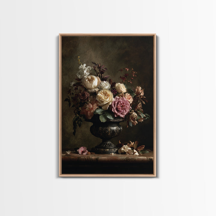 Dark Floral Arrangement Framed Canvas Print, Baroque Art, Feminist Art, Living Room Decor, Fine Art, Ornate, Luxury Decor, BAO-2x3-12