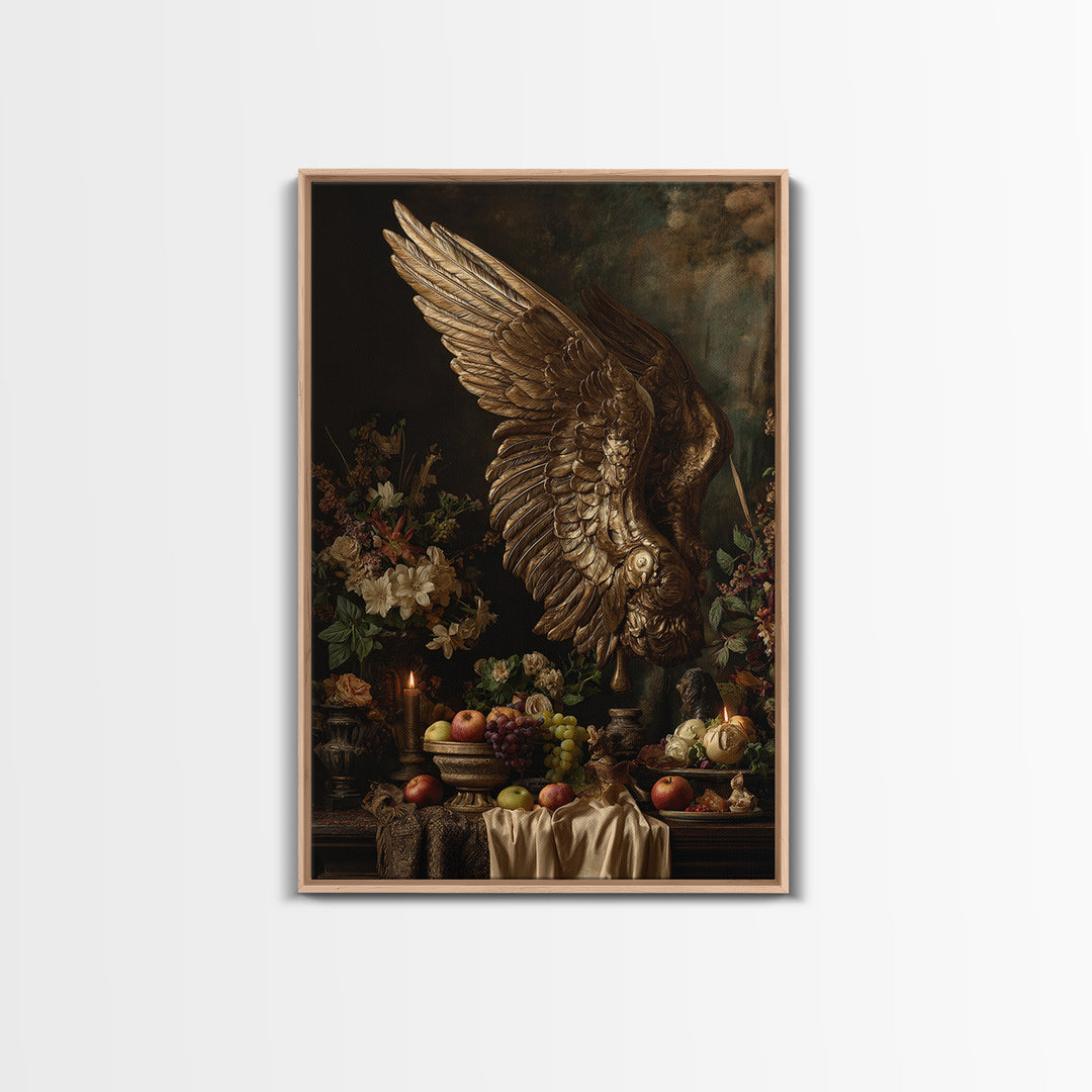 Gilded Angel Wings Emerging from Storm Clouds Canvas Print, Baroque Art, Baroque, Living Room Decor, Oil Painting, Ornate, BAO-2x3-14