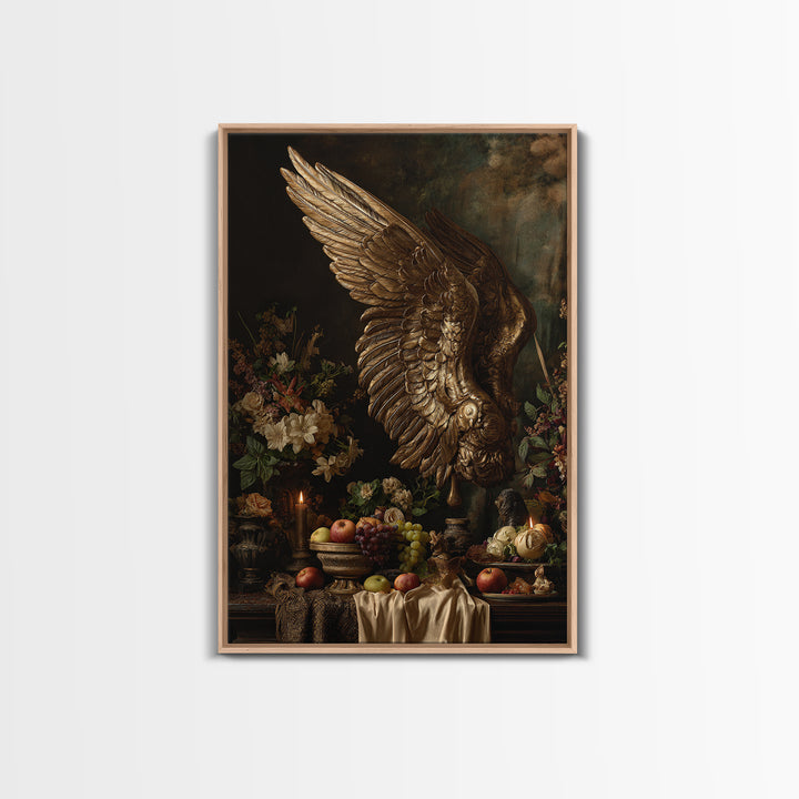 Gilded Angel Wings Emerging from Storm Clouds Canvas Print, Baroque Art, Baroque, Living Room Decor, Oil Painting, Ornate, BAO-2x3-14