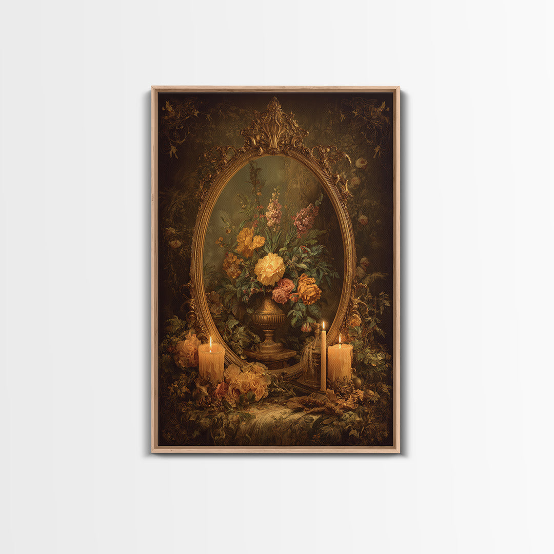 Ornate Gold Frame Illusion Around a Botanical Framed Canvas Print, Baroque Art, Modern Decor, Living Room Decor, Ornate, BAO-2x3-17