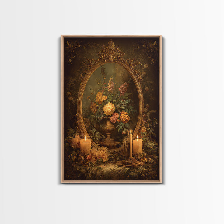 Ornate Gold Frame Illusion Around a Botanical Framed Canvas Print, Baroque Art, Modern Decor, Living Room Decor, Ornate, BAO-2x3-17