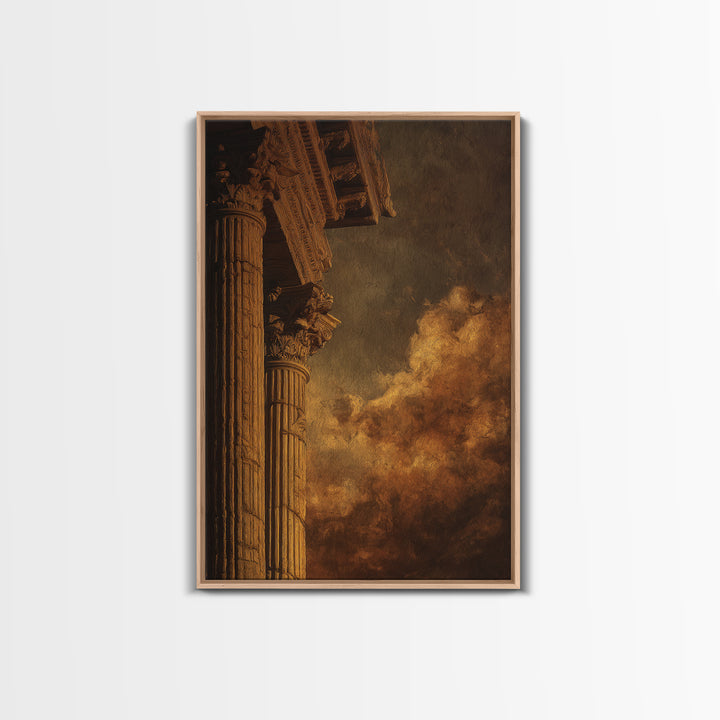 Classical Ruins Beneath a Dramatic Sky Framed Canvas Print, Baroque Art, Oil Painting, Living Room Decor, Fine Art, Ornate, BAO-2x3-3