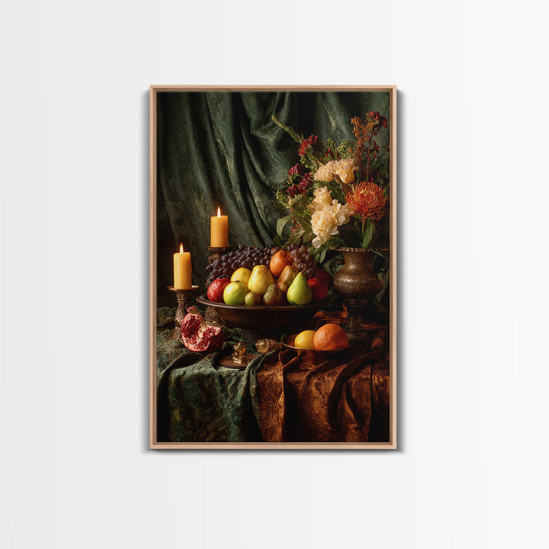 Lavish Banquet Fruit Composition Framed Canvas Print, Baroque Art, Eclectic Wall Art, Living Room Decor, Fine Art, Ornate, BAO-2x3-4