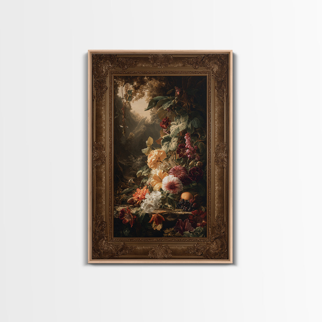 Ornate Gold Frame Illusion Around a Botanical Framed Canvas Print, Baroque Art, Modern Decor, Living Room Decor, Ornate, BAO-2x3-41