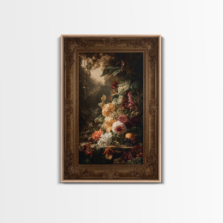 Ornate Gold Frame Illusion Around a Botanical Framed Canvas Print, Baroque Art, Modern Decor, Living Room Decor, Ornate, BAO-2x3-41