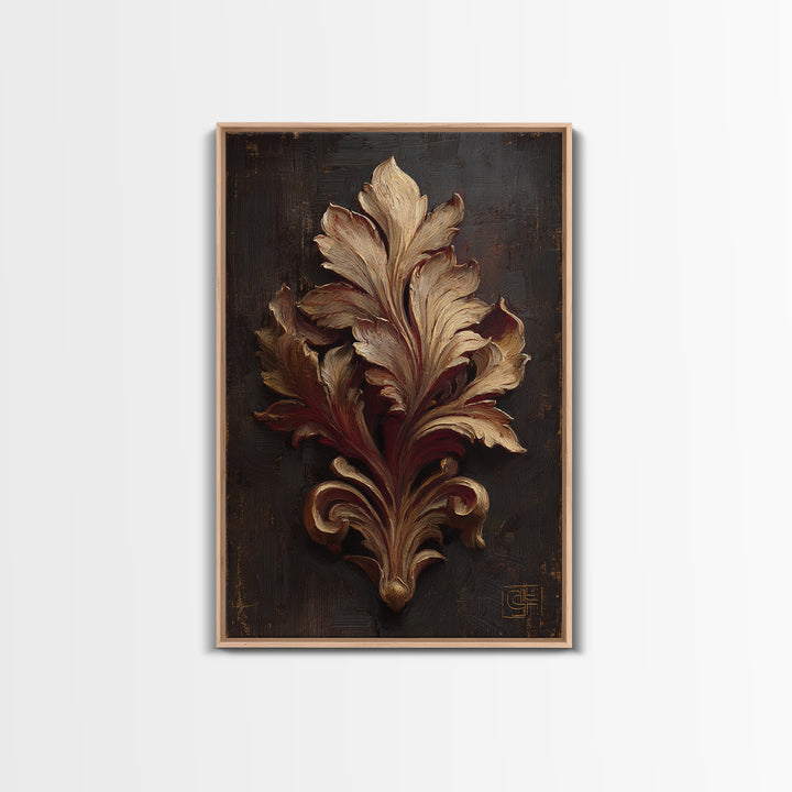 Carved Acanthus Leaf Ornament Study Framed Canvas Print, Baroque Art, Maximalist Decor, Living Room Decor, Fine Art, Ornate, BAO-2x3-47
