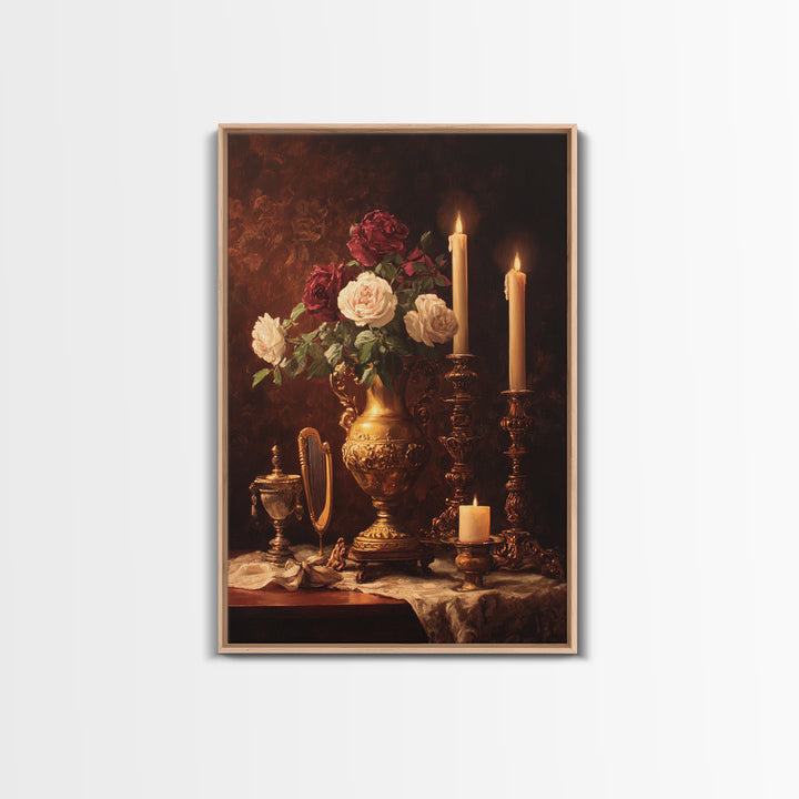 Golden Harp and Roses Canvas Print, Baroque Art, Gallery Decor, Living Room Decor, Fine Art, Ornate, Minimalist Decor, BAO-2x3-50
