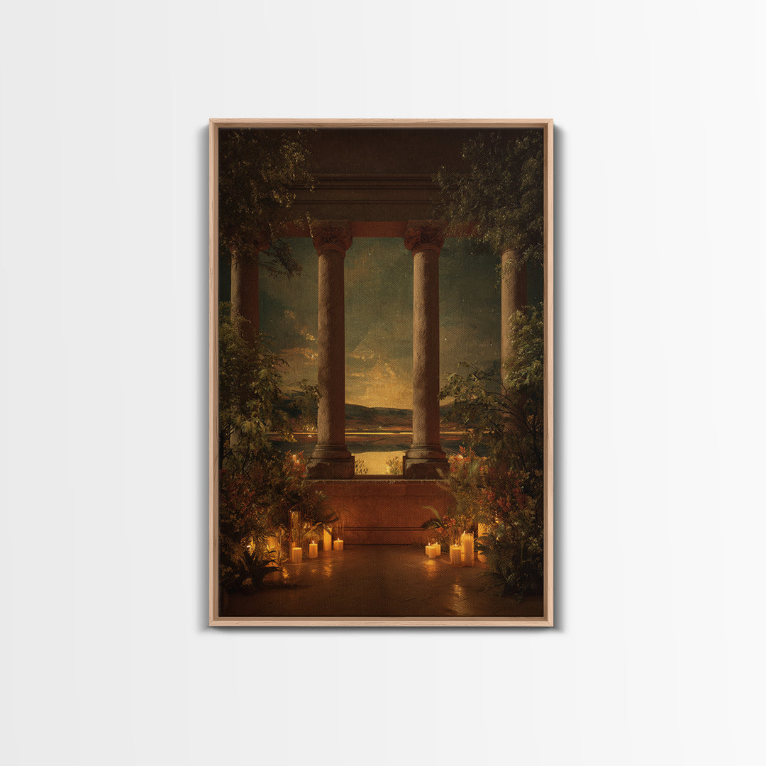 Classical Ruins Beneath a Dramatic Sky Framed Canvas Print, Baroque Art, Room Decor Aesthetic, Living Room Decor, Oil Painting, BAO-2x3-51