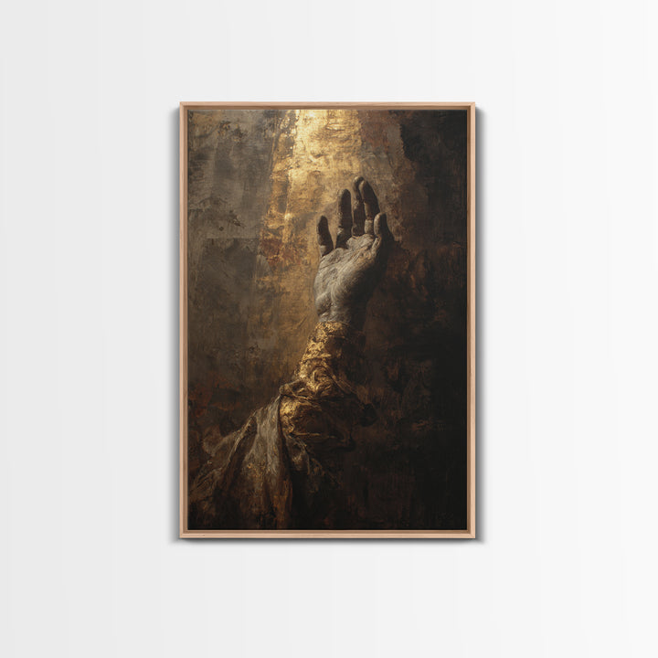 Angelic Hand Reaching Through Clouds Framed Canvas Print, Baroque Art, Boho Decor, Living Room Decor, Oil Painting, Ornate, BAO-2x3-53