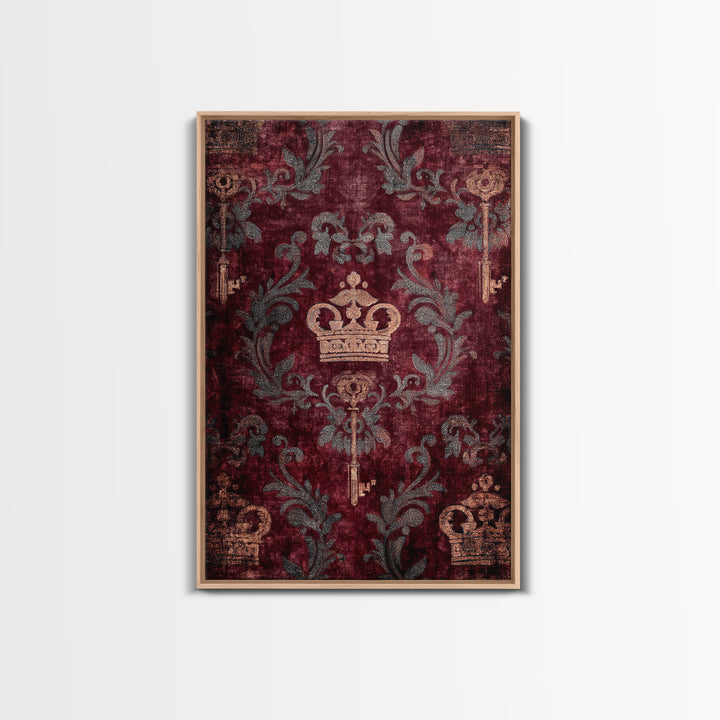 Dark Red Velvet Framed Canvas Print, Baroque Art, Eclectic Wall Art, Living Room Decor, Fine Art, Ornate, Gallery Decor, BAO-2x3-55