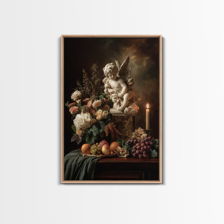 Ornate Cherub Figure Surrounded by Clouds and Canvas Print, Baroque Art, Luxury Decor, Living Room Decor, Fine Art, Ornate, BAO-2x3-58