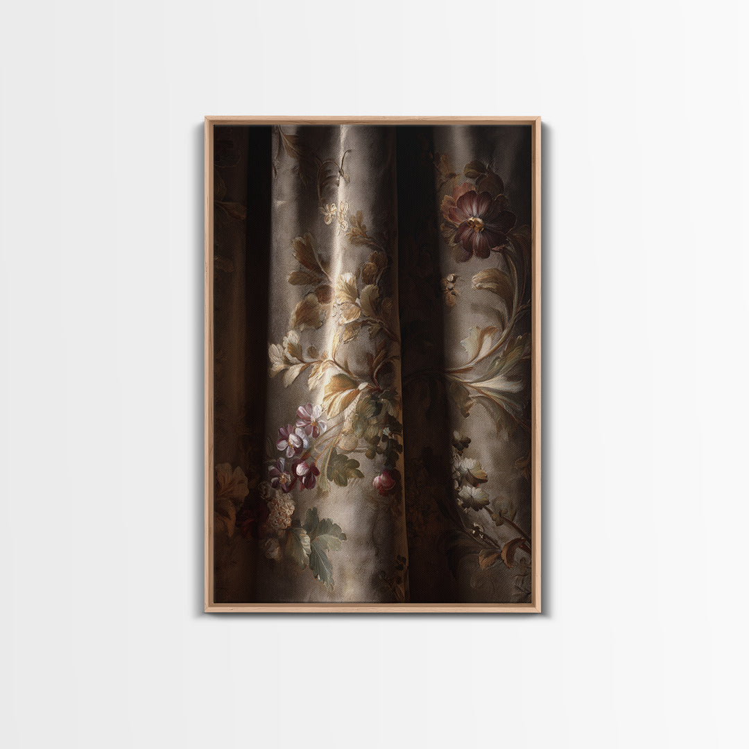 Velvet Drapery with Pearls Flowers and Candlelight Canvas Print, Baroque Art, Maximalist Wall Art, Living Room Decor, Ornate, BAO-2x3-59