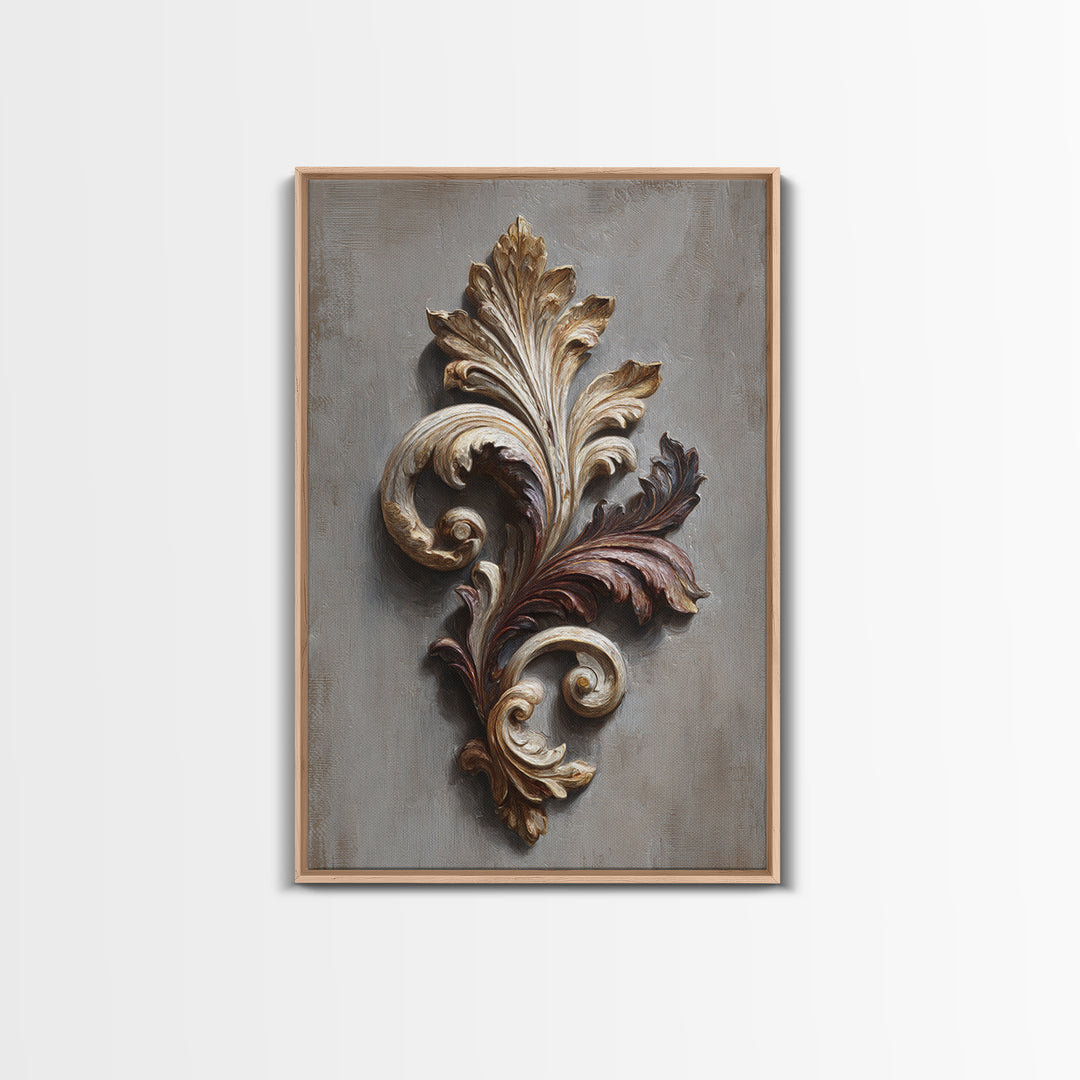 Carved Acanthus Leaf Ornament Study Canvas Print, Baroque Art, Baroque, Living Room Decor, Oil Painting, Ornate, BAO-2x3-71
