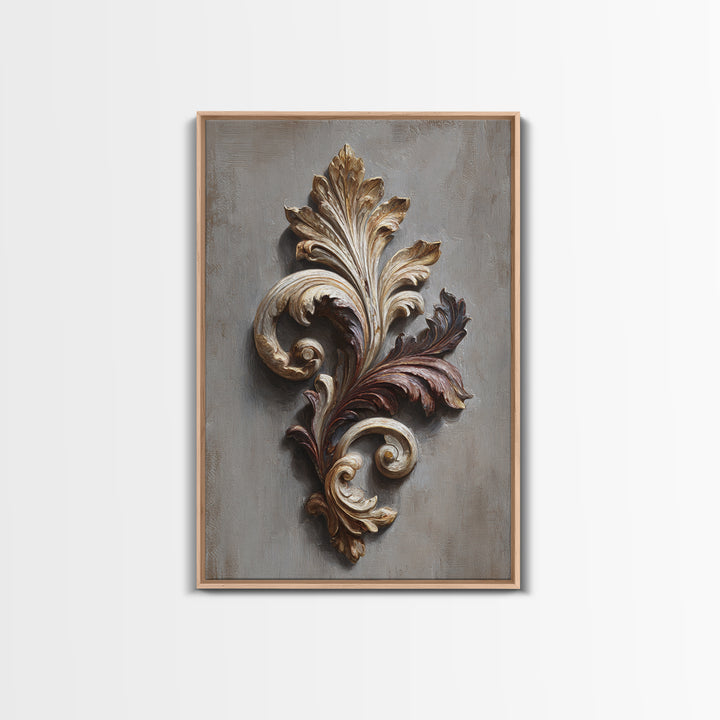 Carved Acanthus Leaf Ornament Study Canvas Print, Baroque Art, Baroque, Living Room Decor, Oil Painting, Ornate, BAO-2x3-71