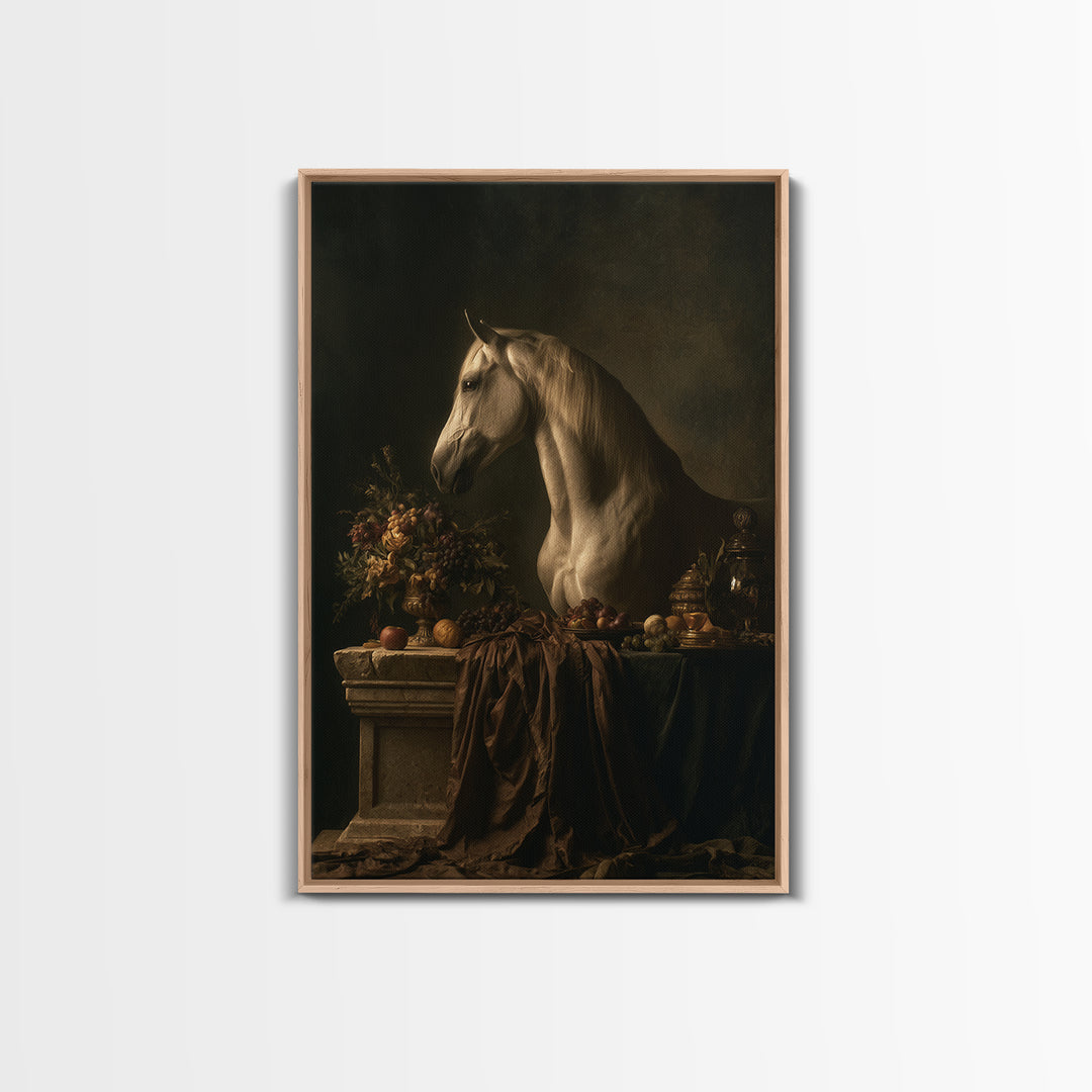 Dramatic Horse Portrait Framed Canvas Print, Baroque Art, Living Room Decor, Oil Painting, Ornate, Living Room Wall Art, BAO-2x3-8