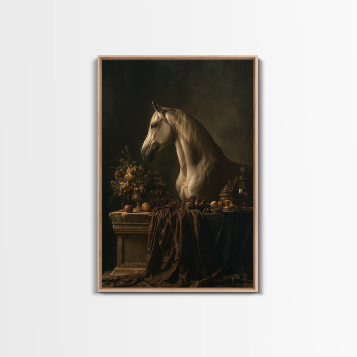Dramatic Horse Portrait Framed Canvas Print, Baroque Art, Living Room Decor, Oil Painting, Ornate, Living Room Wall Art, BAO-2x3-8