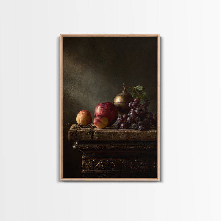 Dramatic Fruit Still Life Canvas Print, Baroque Art, Minimalist Decor, Living Room Decor, Oil Painting, Ornate, Whimsical Decor, BAO-2x3-81