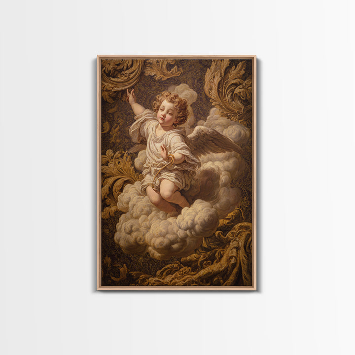 Ornate Cherub Figure Surrounded by Clouds and Canvas Print, Baroque Art, Luxury Decor, Living Room Decor, Fine Art, Ornate, BAO-2x3-82