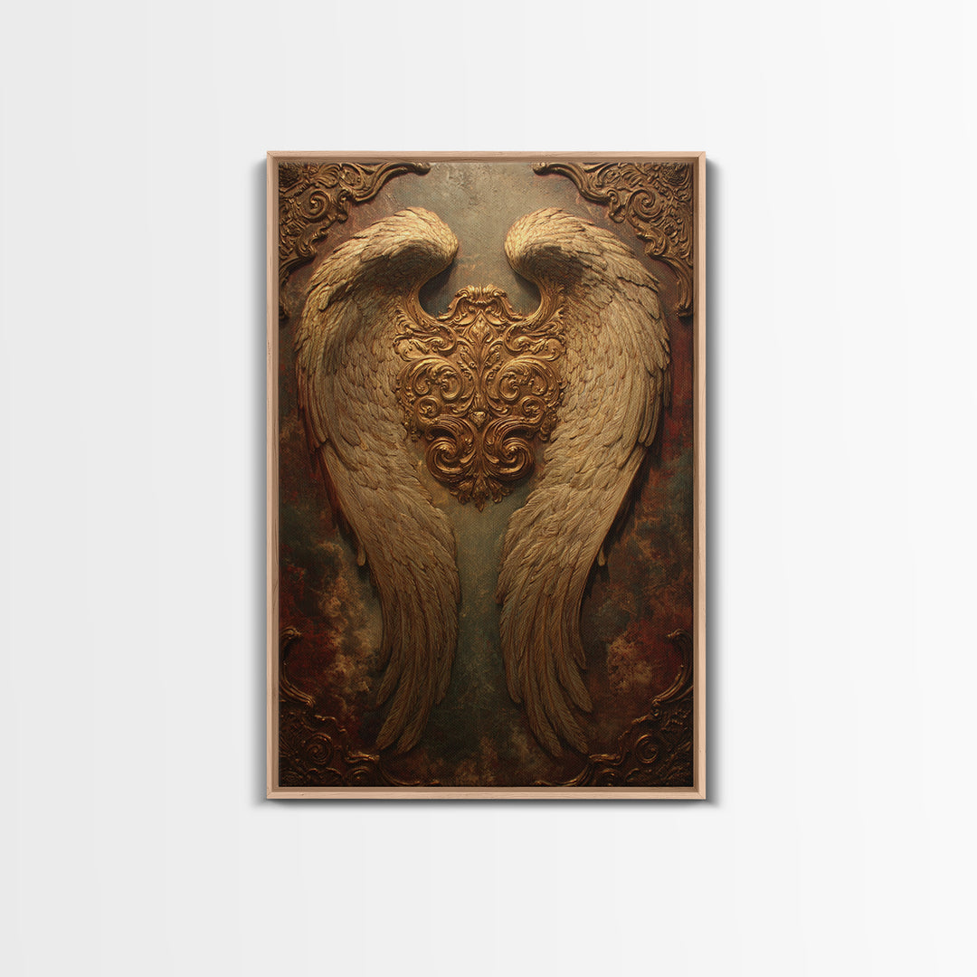 Gilded Angel Wings Emerging from Storm Clouds Canvas Print, Baroque Art, Art Print, Living Room Decor, Abstract Art, Ornate, BAO-2x3-86