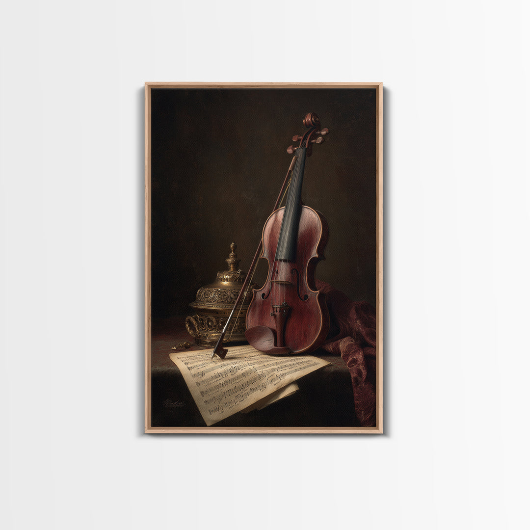 Baroque Violin and Sheet Music Still Life Canvas Print, Baroque Art, Luxury Decor, Living Room Decor, Fine Art, Ornate, BAO-2x3-91