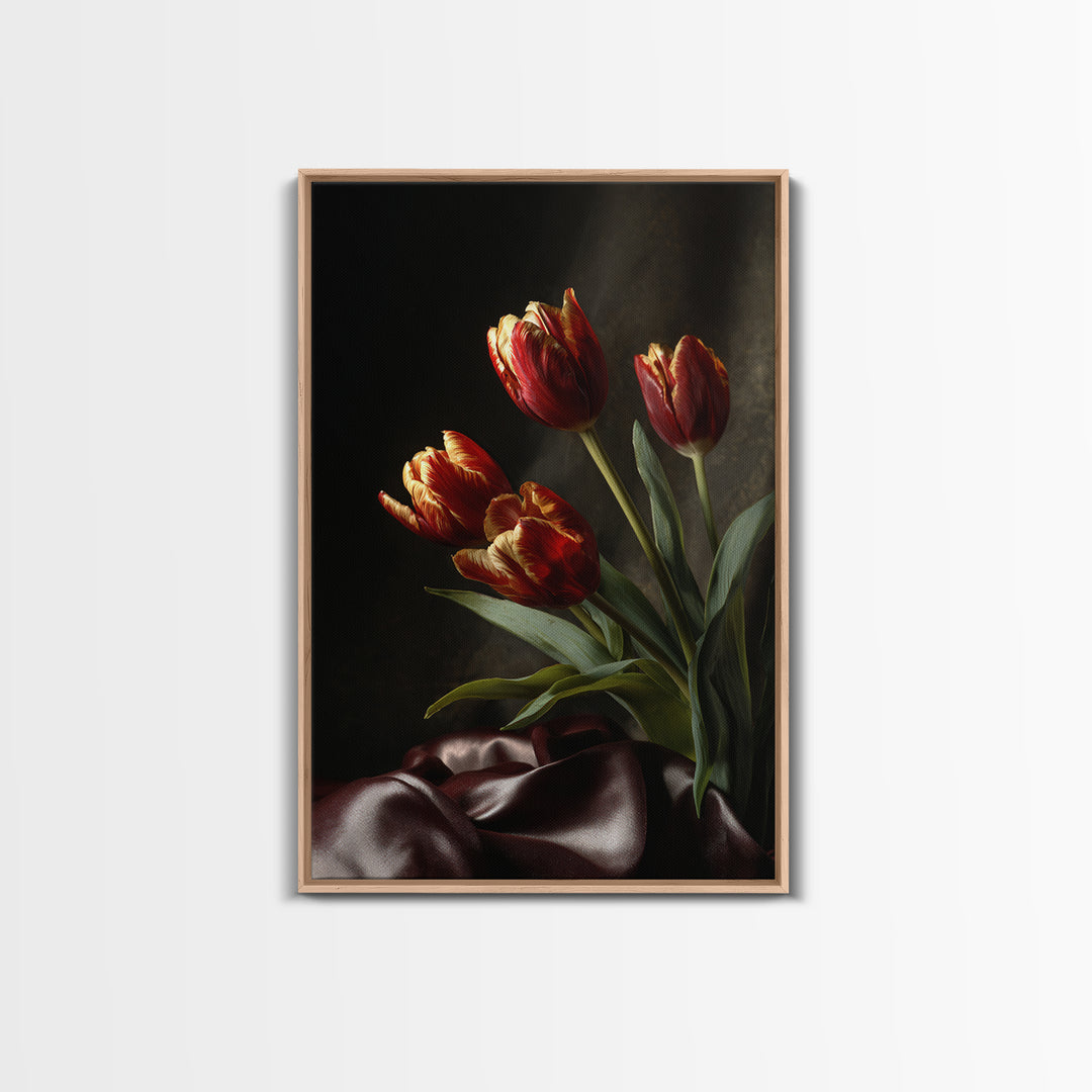 Black Background Tulips Canvas Print, Baroque Art, Fine Art Print, Living Room Decor, Fine Art, Ornate, Painting, BAO-2x3-96
