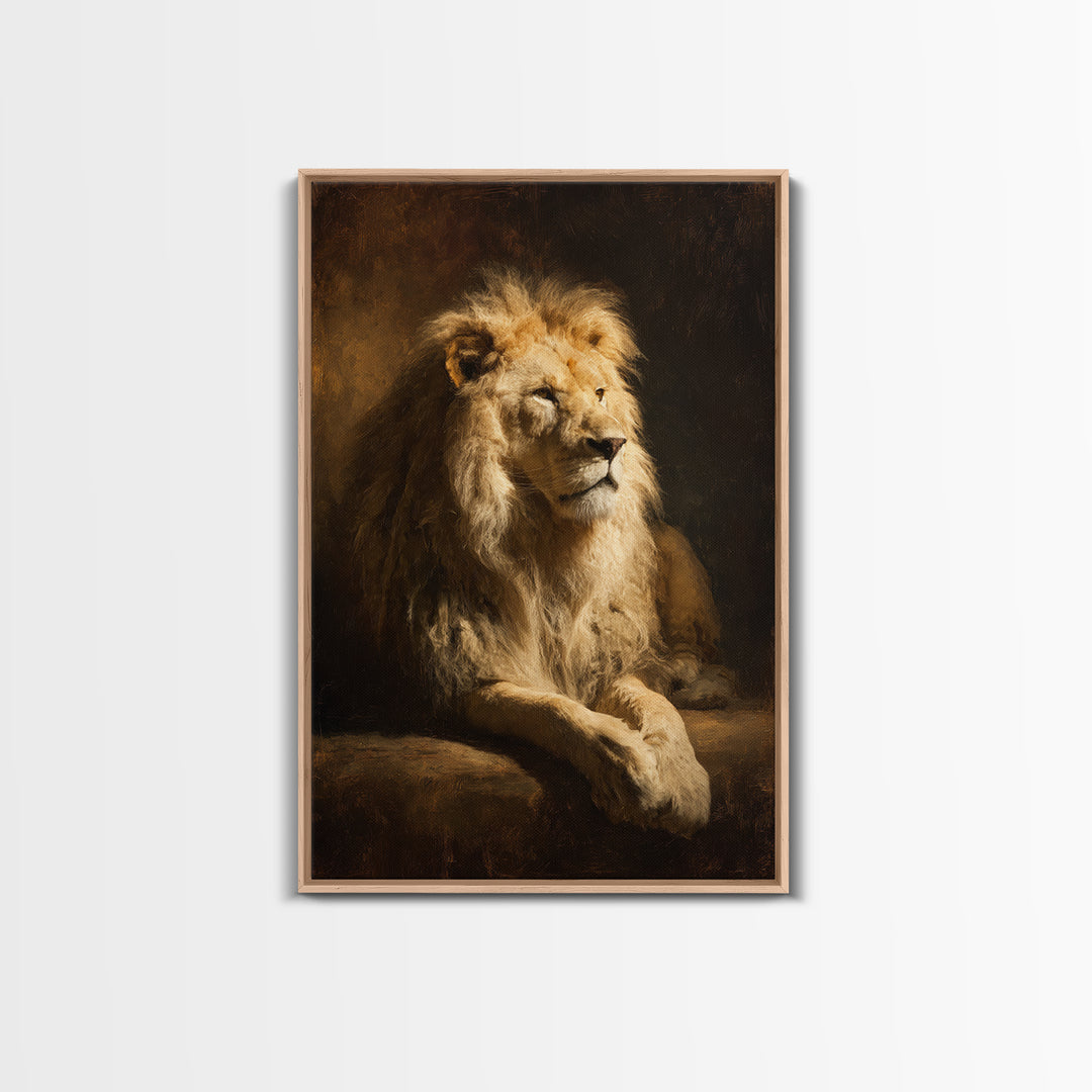Royal Lion Portrait Framed Canvas Print, Baroque Art, Textured Painting, Living Room Decor, Oil Painting, Ornate, Printable Art, BAO-2x3-97