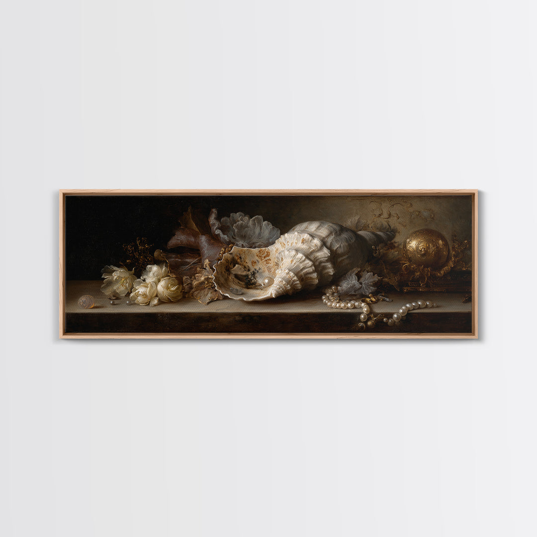 Ornamental Shell and Pearl Composition Canvas Print, Baroque Art, Gallery Wall, Living Room Decor, Ornate, Neutral Decor, BAO-3x1-14