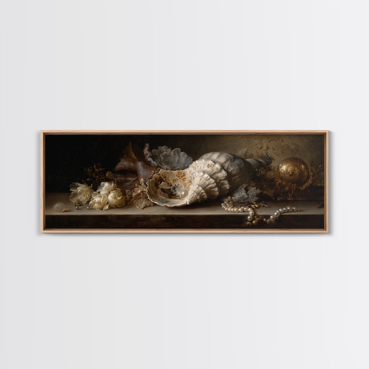 Ornamental Shell and Pearl Composition Canvas Print, Baroque Art, Gallery Wall, Living Room Decor, Ornate, Neutral Decor, BAO-3x1-14
