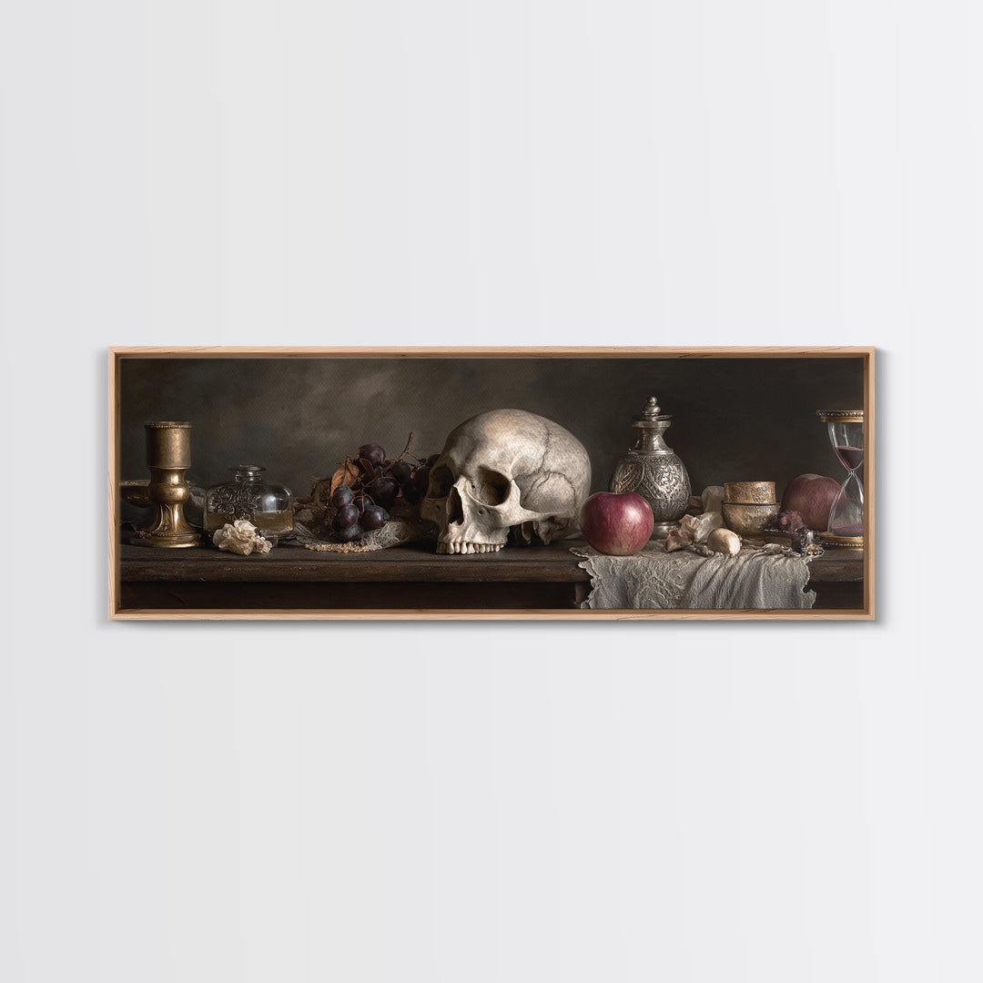 Skull and Hourglass Vanitas Still Life Canvas Print, Baroque Art, Printable Wall Art, Living Room Decor, Fine Art, Ornate, BAO-3x1-21
