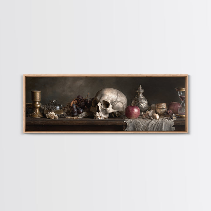 Skull and Hourglass Vanitas Still Life Canvas Print, Baroque Art, Printable Wall Art, Living Room Decor, Fine Art, Ornate, BAO-3x1-21