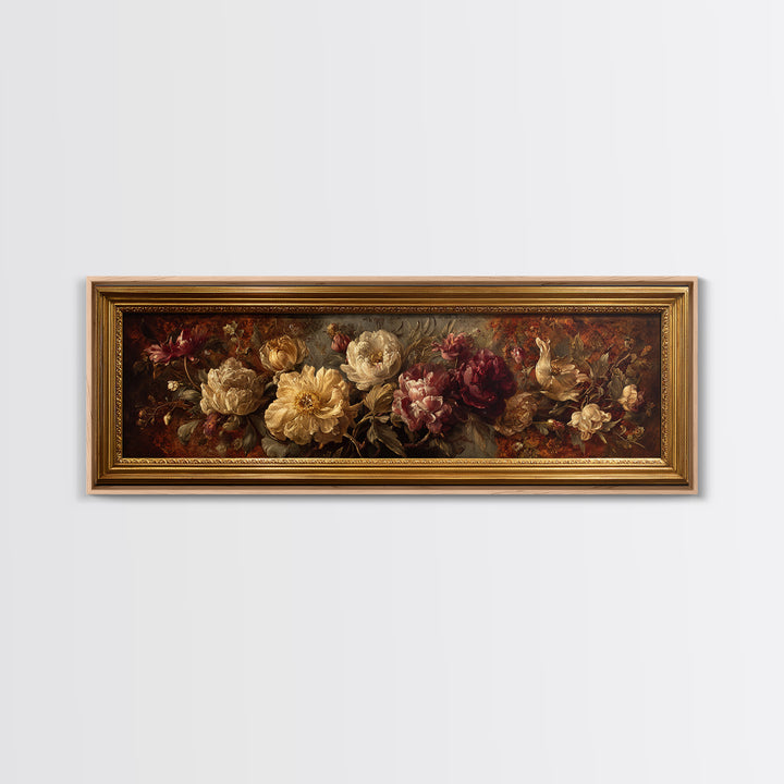 Ornate Gold Frame Illusion Around a Botanical Canvas Print, Baroque Art, Canvas, Living Room Decor, Fine Art, Ornate, BAO-3x1-25
