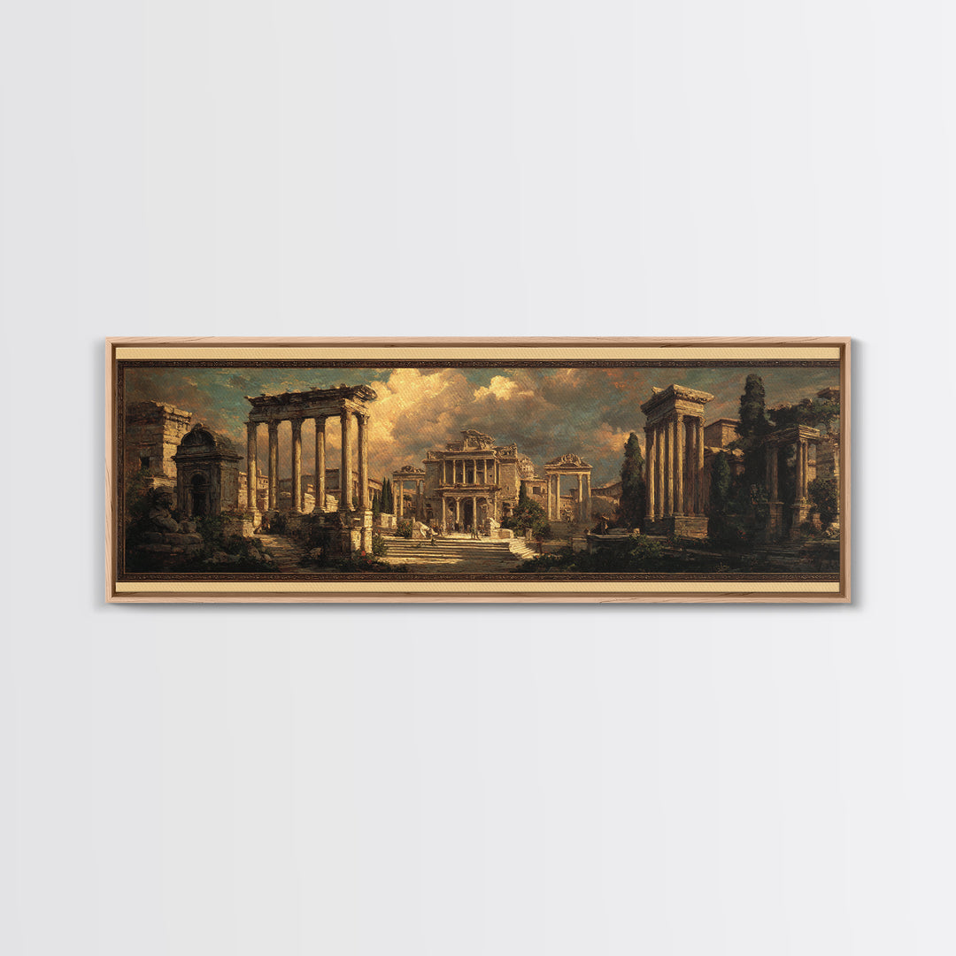 Classical Ruins Beneath a Dramatic Sky Canvas Print, Baroque Art, Wall Decor, Living Room Decor, Fine Art, Ornate, BAO-3x1-35