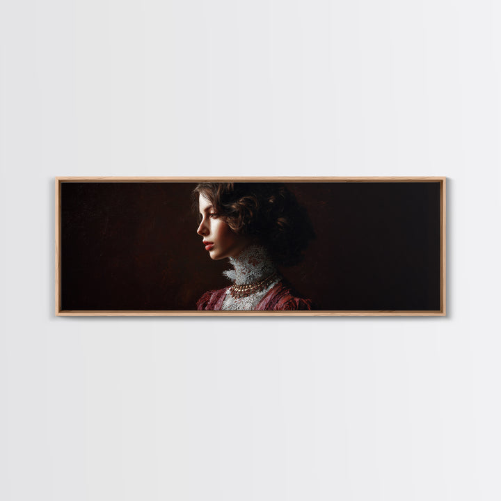 Classical Portrait with Lace Collar and Jewel Framed Canvas Print, Baroque Art, Room Decor, Living Room Decor, Fine Art, Ornate, BAO-3x1-47
