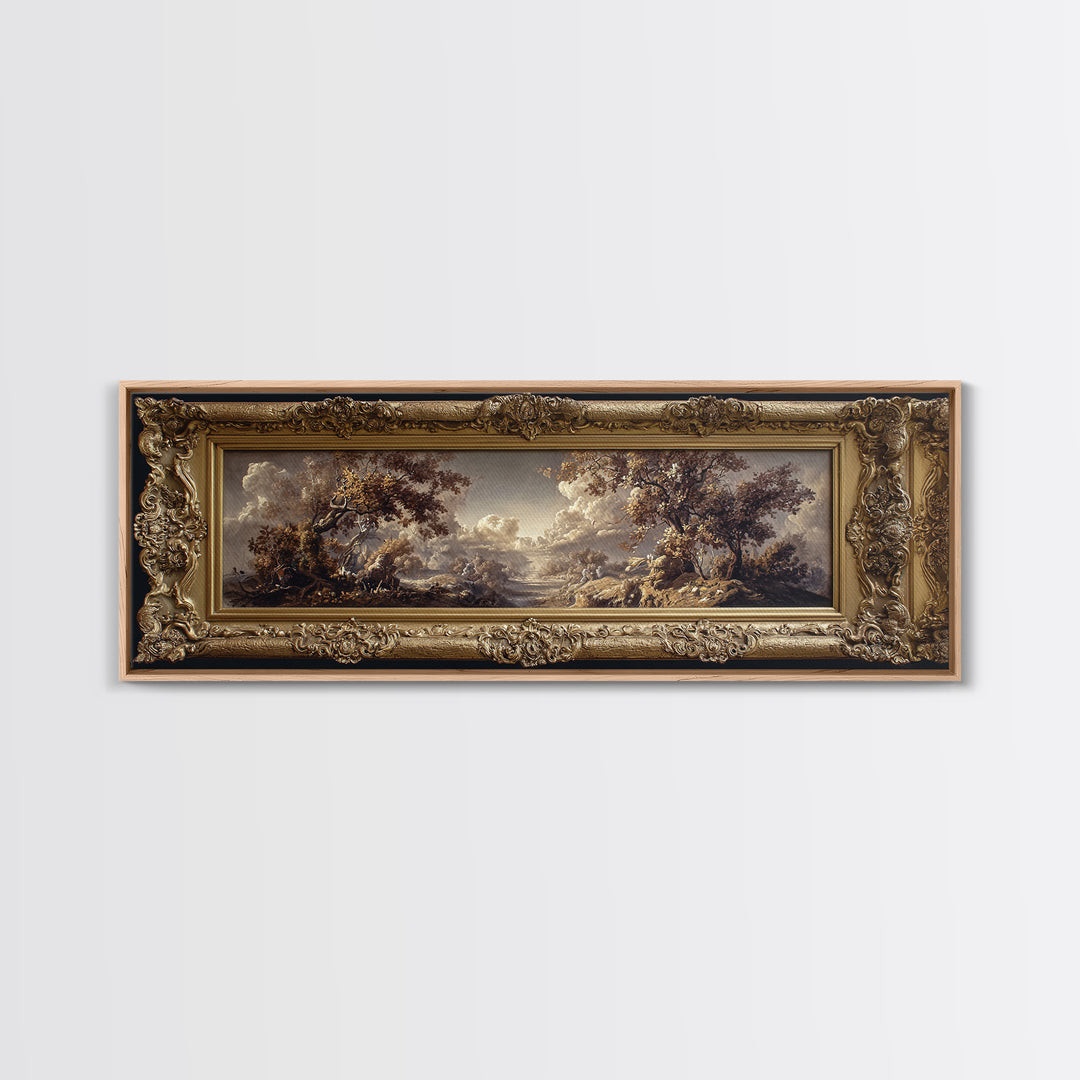 Ornate Gold Frame Illusion Around a Botanical Canvas Print, Baroque Art, Canvas, Living Room Decor, Fine Art, Ornate, BAO-3x1-49