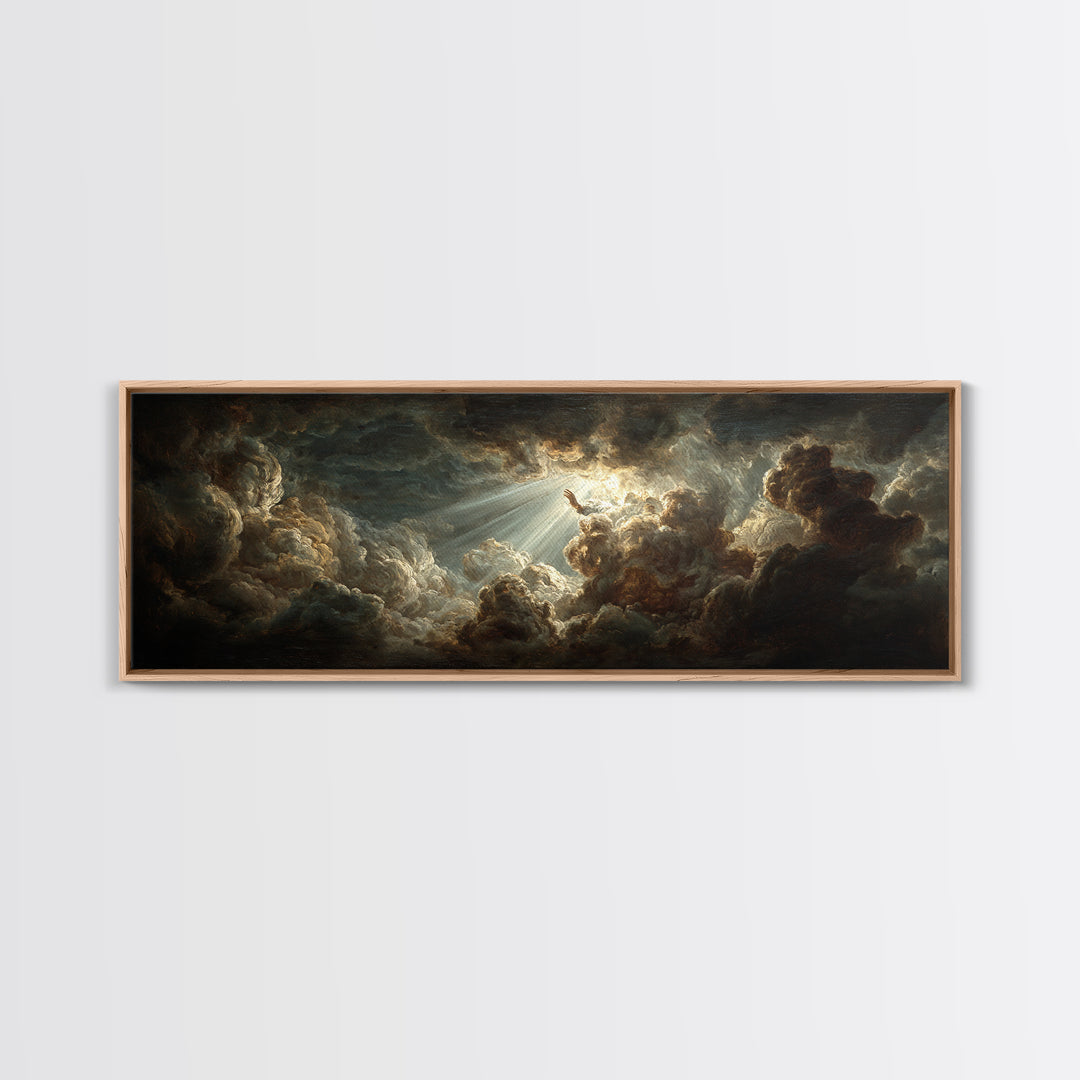 Angelic Hand Reaching Through Clouds Canvas Print, Baroque Art, Printable Art, Living Room Decor, Oil Painting, Ornate, BAO-3x1-61