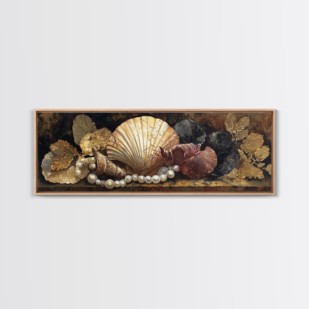 Ornamental Shell and Pearl Composition Canvas Print, Baroque Art, Gallery Wall, Living Room Decor, Oil Painting, Ornate, BAO-3x1-62