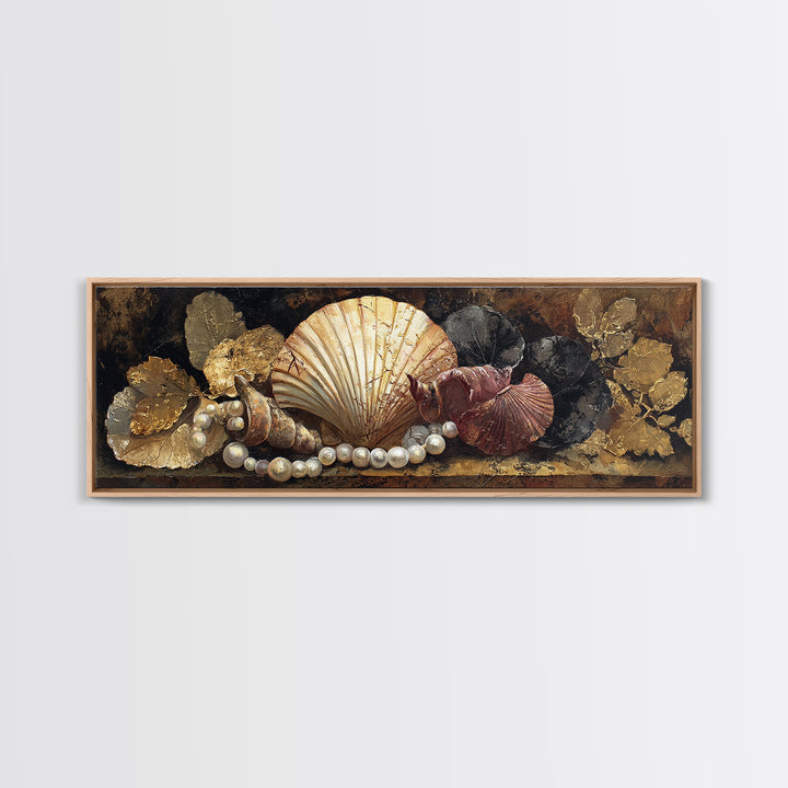 Ornamental Shell and Pearl Composition Canvas Print, Baroque Art, Gallery Wall, Living Room Decor, Oil Painting, Ornate, BAO-3x1-62
