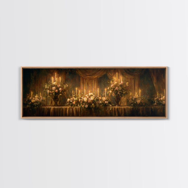 Velvet Drapery with Pearls Flowers and Candlelight Framed Canvas Print, Baroque Art, Wall Art, Living Room Decor, Ornate, BAO-3x1-67