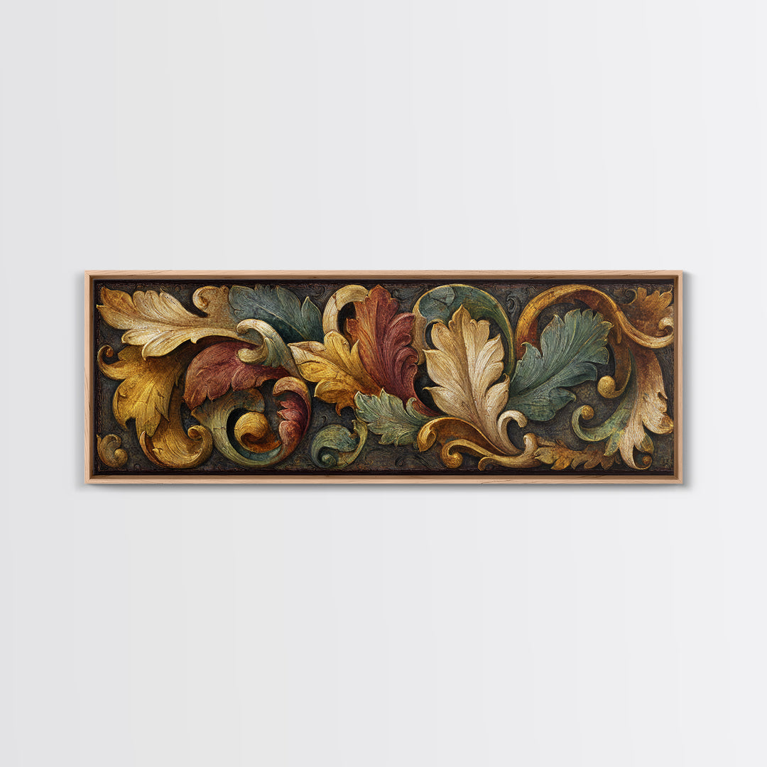 Carved Acanthus Leaf Ornament Study Framed Canvas Print, Baroque Art, Maximalist Wall Art, Living Room Decor, Fine Art, Ornate, BAO-3x1-7