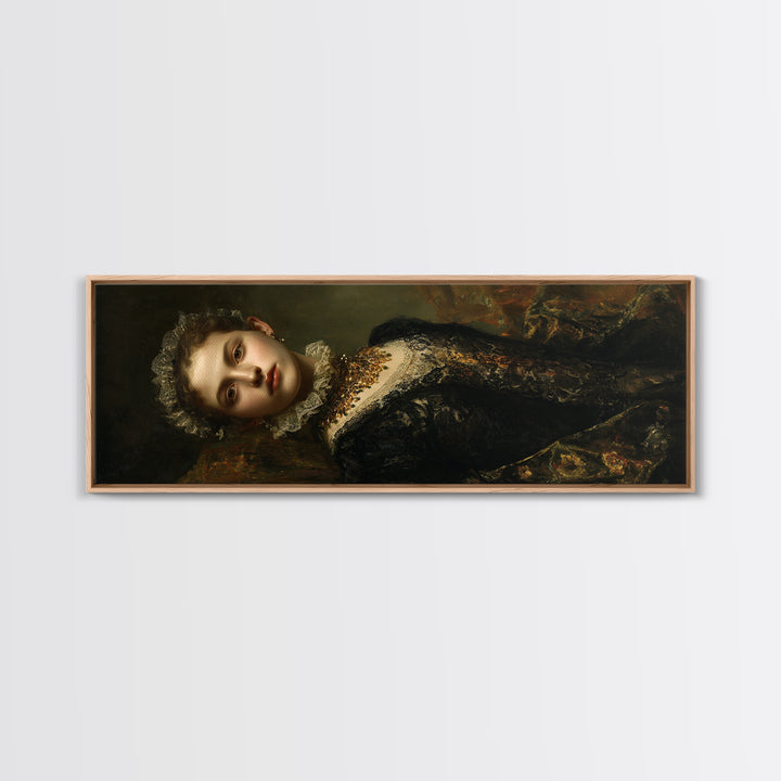 Classical Portrait with Lace Collar and Jewel Canvas Print, Baroque Art, Poster, Living Room Decor, Fine Art, Ornate, BAO-3x1-71