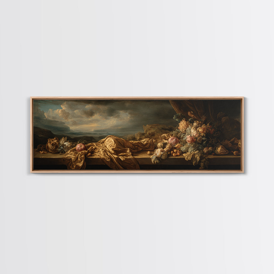 Theatrical Stormy Landscape Framed Canvas Print, Baroque Art, Oil Painting, Living Room Decor, Ornate, Eclectic Wall Art, BAO-3x1-74