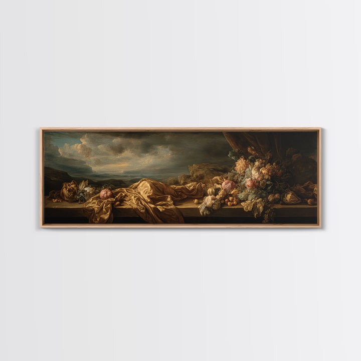 Theatrical Stormy Landscape Framed Canvas Print, Baroque Art, Oil Painting, Living Room Decor, Ornate, Eclectic Wall Art, BAO-3x1-74