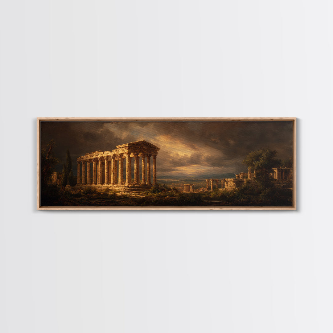 Classical Ruins Beneath a Dramatic Sky Canvas Print, Baroque Art, Minimalist Decor, Living Room Decor, Fine Art, Ornate, BAO-3x1-83
