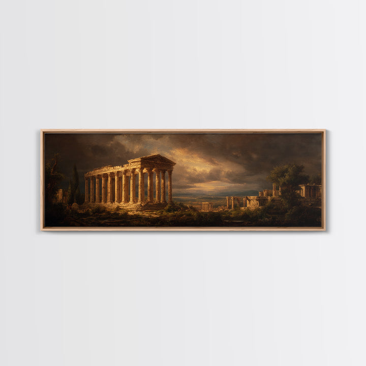 Classical Ruins Beneath a Dramatic Sky Canvas Print, Baroque Art, Minimalist Decor, Living Room Decor, Fine Art, Ornate, BAO-3x1-83