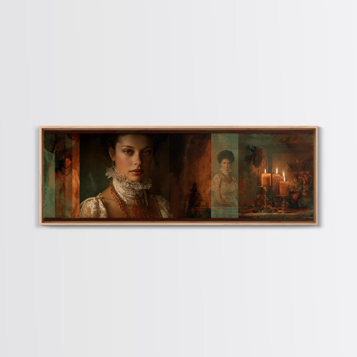Classical Portrait with Lace Collar and Jewel Canvas Print, Baroque Art, Gallery Wall, Living Room Decor, Fine Art, Ornate, BAO-3x1-95