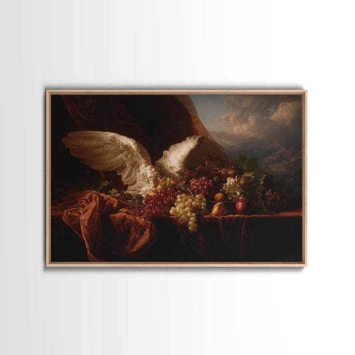 Gilded Angel Wings Emerging from Storm Clouds Framed Canvas Print, Baroque Art, Wall Art, Living Room Decor, Fine Art, Ornate, BAO-3x2-10