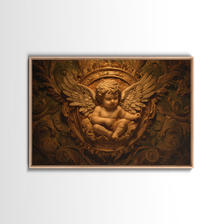 Ornate Cherub Figure Surrounded by Clouds and Canvas Print, Baroque Art, Printable Wall Art, Living Room Decor, Ornate, BAO-3x2-30