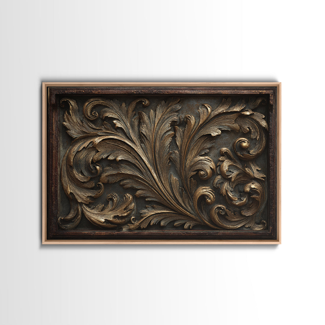 Carved Acanthus Leaf Ornament Study Canvas Print, Baroque Art, Canvas, Living Room Decor, Ornate, Room Decor Aesthetic, BAO-3x2-43